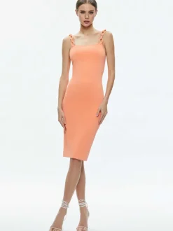 Women Alice and Olivia Alina Looped Straps Midi Dress