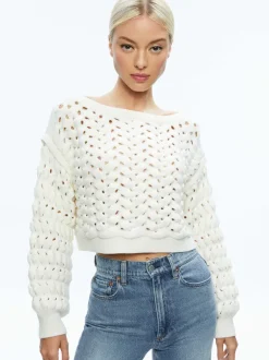 Women Alice and Olivia Allene Cable Knit Crewneck