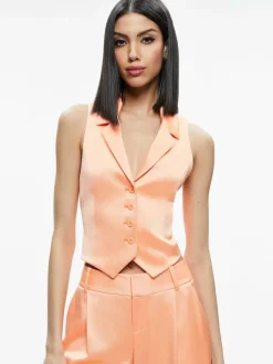 Women Alice and Olivia Amber Collared Vest + Eric Low Rise Pant