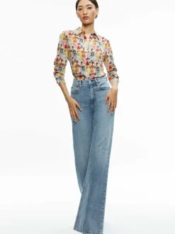 Women Alice and Olivia A+O X Blair Z Willa Placket Top