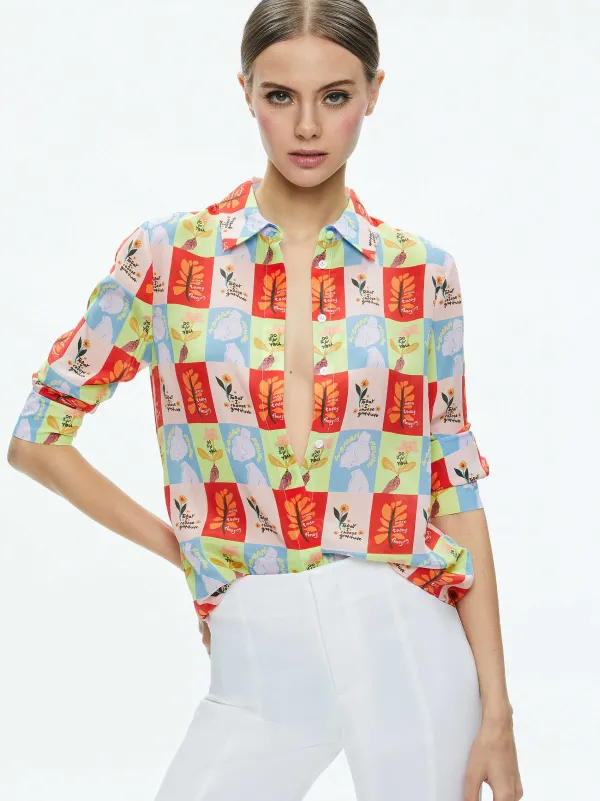 Women Alice and Olivia A+O X Oris Eddu Willa Placket Top