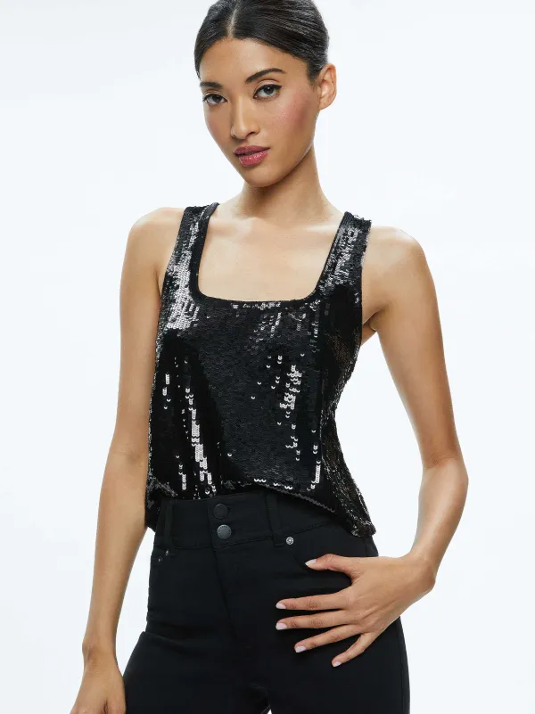 Women Alice and Olivia Avril Sequin Boxy Tank