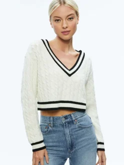 Women Alice and Olivia Ayden Cropped V-Neck Pullover