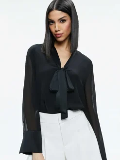 Women Alice and Olivia Brady Oversized Button Down With Bow Tie