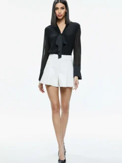 Women Alice and Olivia Brady Oversized Button Down With Bow Tie
