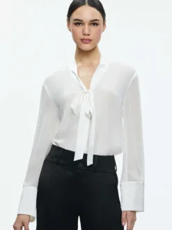 Women Alice and Olivia Brady Oversized Button Down With Bow Tie