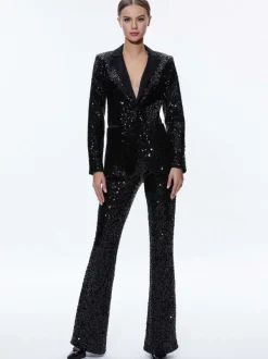 Women Alice and Olivia Breann Sequin Fitted Blazer + Lara Sequin Bootcut Pant