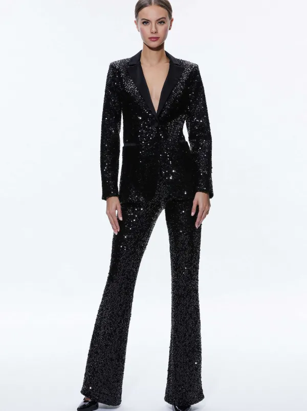 Women Alice and Olivia Breann Sequin Fitted Blazer + Lara Sequin Bootcut Pant