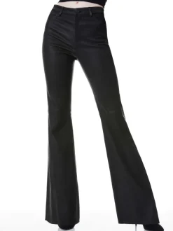 Women Alice and Olivia Brent High Waisted Leather Bell Pant