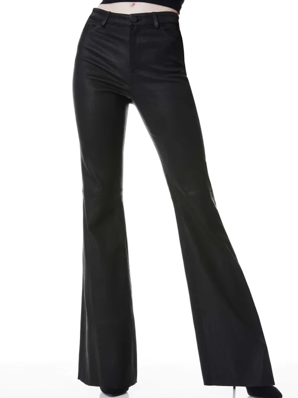 Women Alice and Olivia Brent High Waisted Leather Bell Pant