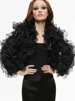 Women Alice and Olivia Britton Ruffled Cropped Jacket