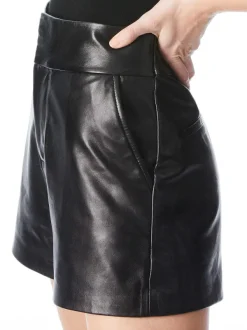 Women Alice and Olivia Cady High Waisted Leather Short
