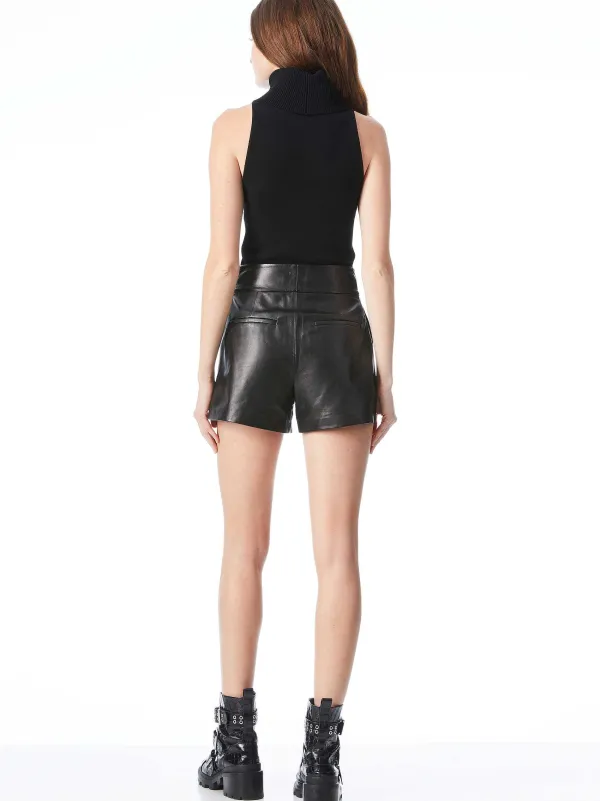 Women Alice and Olivia Cady High Waisted Leather Short