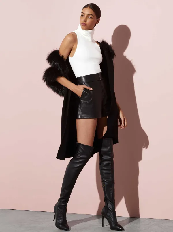 Women Alice and Olivia Cady High Waisted Leather Short