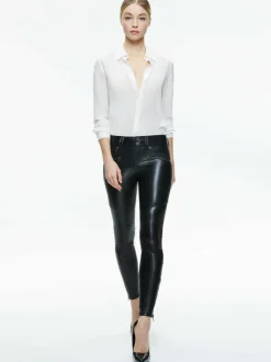Women Alice and Olivia Cammy Vegan Leather Ultra Low Rise Moto Pant