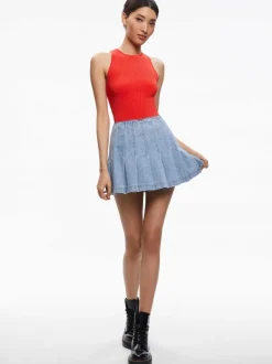 Women Alice and Olivia Carter Pleated Denim Mini Skirt