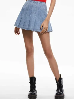 Women Alice and Olivia Carter Pleated Denim Mini Skirt