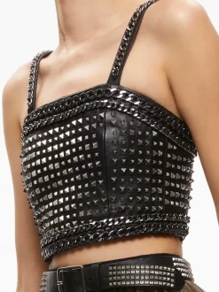 Women Alice and Olivia Ceresi Chain Strap Studded Top