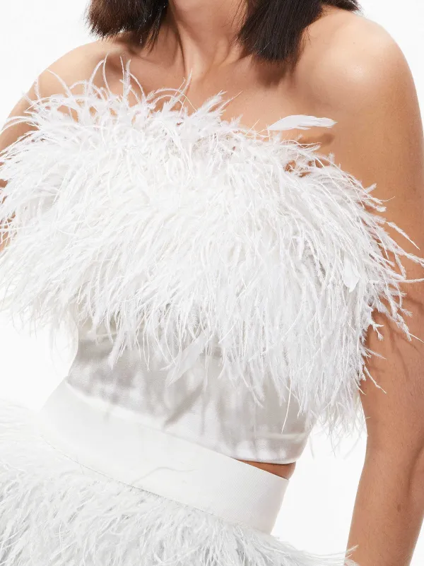 Women Alice and Olivia Ceresi Feather Top + Cina Feather Mini Skirt