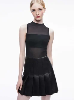 Women Alice and Olivia Chara Vegan Leather Pleated Mini Dress