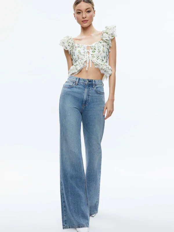 Women Alice and Olivia Charline Ruffle Cropped Top