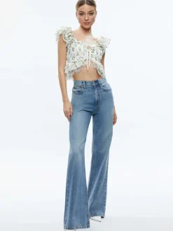 Women Alice and Olivia Charline Ruffle Cropped Top