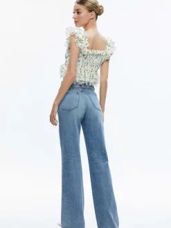 Women Alice and Olivia Charline Ruffle Cropped Top