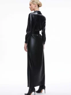 Women Alice and Olivia Chassidy Vegan Leather Maxi Shirt Dress