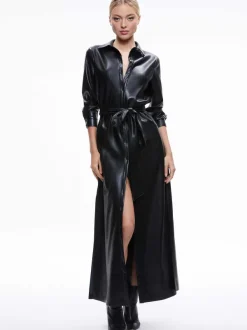 Women Alice and Olivia Chassidy Vegan Leather Maxi Shirt Dress