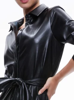 Women Alice and Olivia Chassidy Vegan Leather Maxi Shirt Dress