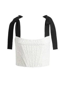 Women Alice and Olivia Clara Bow Strap Bustier Crop Top + Earla Lace Midi Skirt