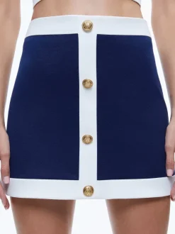 Women Alice and Olivia Colton Colorblock Button Front Mini Skirt