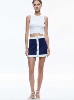 Women Alice and Olivia Colton Colorblock Button Front Mini Skirt