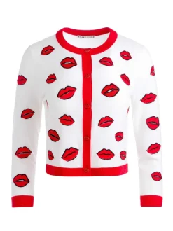 Women Alice and Olivia Daroda Kiss Crewneck Cropped Cardigan