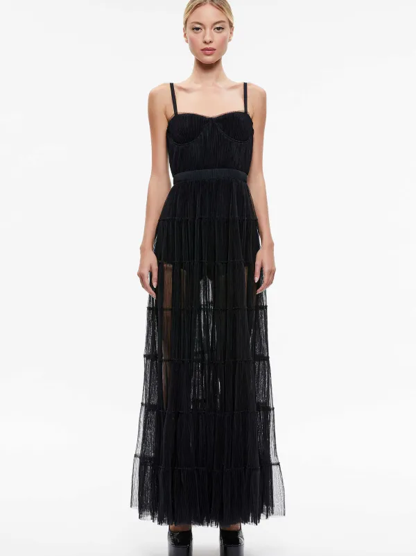 Women Alice and Olivia Deena Pleated Maxi Dress With Hot Pant
