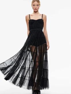 Women Alice and Olivia Deena Pleated Maxi Dress With Hot Pant