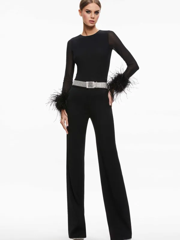 Women Alice and Olivia Delaina Feather Cuff Sleeve Top