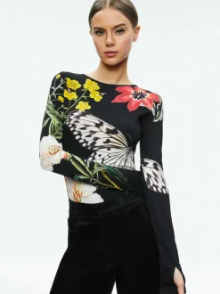 Women Alice and Olivia Delaina Long Sleeve Crop Top