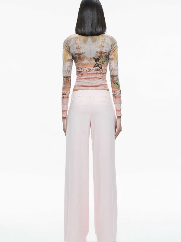 Women Alice and Olivia Delaina Printed Mesh Long Sleeve Crop Top
