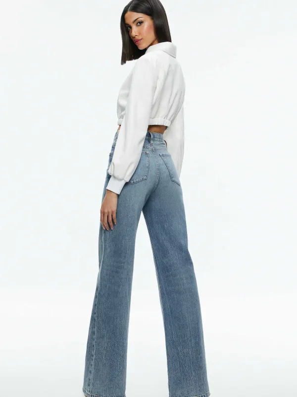 Women Alice and Olivia Della Cropped Vegan Leather Jacket