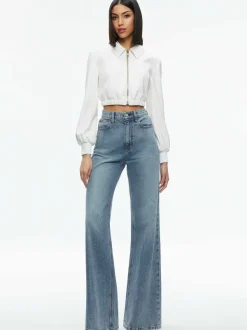 Women Alice and Olivia Della Cropped Vegan Leather Jacket