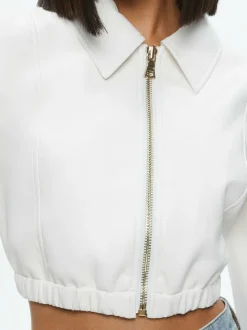 Women Alice and Olivia Della Cropped Vegan Leather Jacket