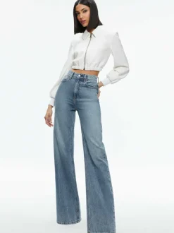 Women Alice and Olivia Della Cropped Vegan Leather Jacket