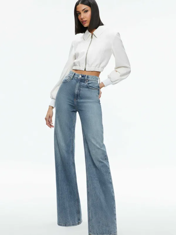 Women Alice and Olivia Della Cropped Vegan Leather Jacket