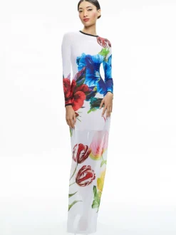 Women Alice and Olivia Delora Long Sleeve Crew Neck Maxi Dress