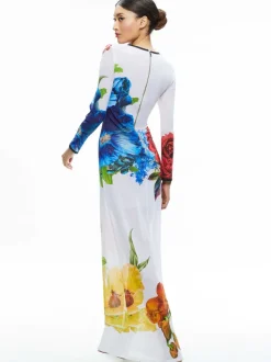 Women Alice and Olivia Delora Long Sleeve Crew Neck Maxi Dress