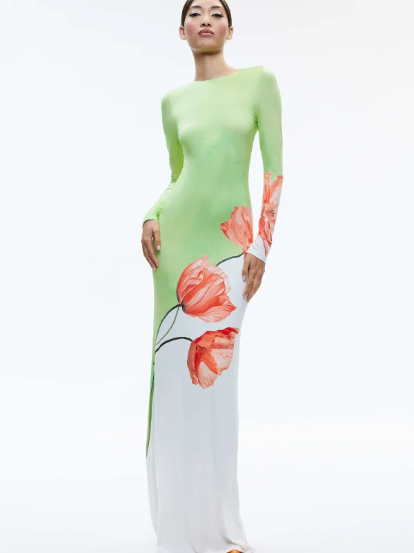 Women Alice and Olivia Delora Open Back Crew Neck Maxi Dress