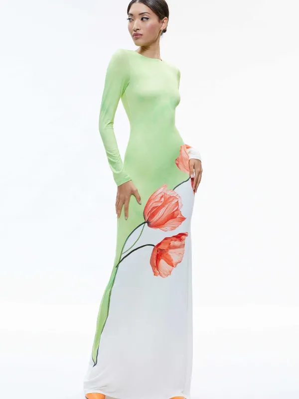 Women Alice and Olivia Delora Open Back Crew Neck Maxi Dress