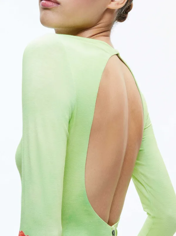 Women Alice and Olivia Delora Open Back Crew Neck Maxi Dress