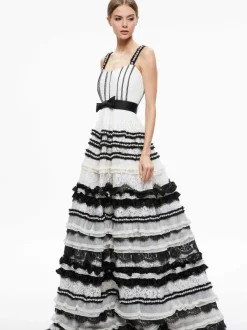 Women Alice and Olivia Denita Bustier Ruffle Gown